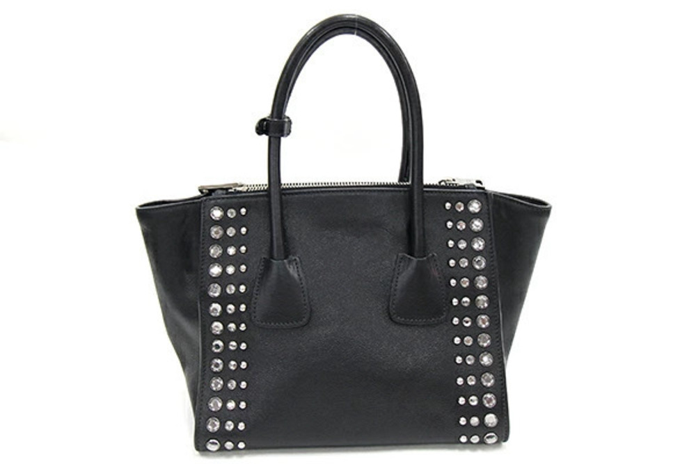 Prada Black Leather Studs Crossbody Bag Shoulder Handbag Bijou Black